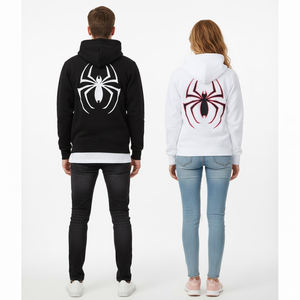 เสื้อฮู้ดดี้โอเวอร์ไซส์ลายกราฟิกแมงมุมแบบกำหนดเอง ผ้าฟลีซคอตตอน 100% สตรีทแวร์พรีเมียม เสื้อซิปแบบสวมใส่ได้ทั้งชายและหญิง ดีไซน์สำหรับคู่รัก - Product Image 3