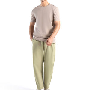 T-shirt basique beige pour homme, manches courtes, col rond, coupe classique, en jersey de coton doux, décontracté, pour l'été, vente en gros - Product Image 3
