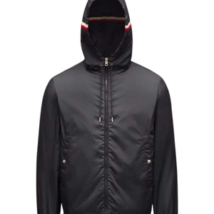 <b>Men's</b> Hooded Windproof <b>Racer</b> <b>Jacket</b> Regular Sleeve Zipper Closure Solid Color Casual Style Autumn Wear Polyester Shell - Product Image 1