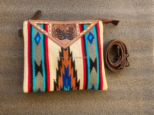 Bolso de Mano con Flecos para Mujer, Bolsa Elegante de Tela Azteca Bohemia, Jacquard, Color Azul, Novedad - Product Image 2