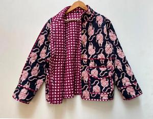 Handmade Leopard Print Quilted Eco-Friendly Reversible Floral Bomber <b>Jacket</b> Cotton Winter - Product Image 5