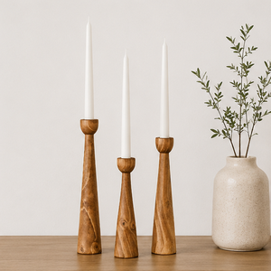 Handcrafted Mango Wood Taper Candle Holder Set Modern Scandinavian Minimalist Candlestick Stands For Home Decor And Weddings - Product Image 4