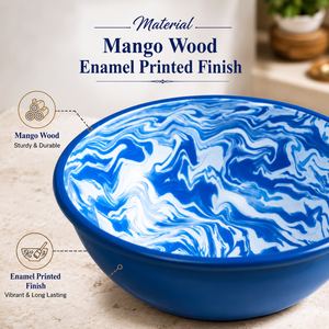 <b>Blue</b> Marble Enamel Printed Mango Wood Salad <b>Bowl</b> Handmade Food Safe Serving <b>Bowl</b> Modern Kitchen Fruit Pasta Mixing <b>Bowl</b> Gift - Product Image 3