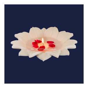 Bols décoratifs de fruits en pierre blanche Lotus Bowl de luxe modernes fabriqués à la main pour cadeau de table centrale - Product Image 1