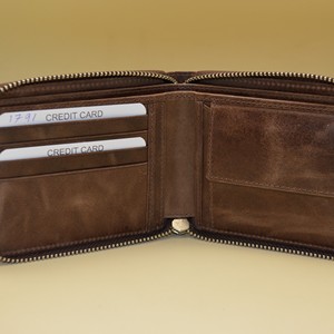 Cartera de cuero genuino con cremallera para hombre, tarjetero multifunción, estilo minimalista corto, uso diario - Product Image 6