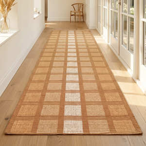 150 × 300 cm Windowpane <b>Check</b> Handloom Cotton Hallway Runner for Entryway Foyer Farmhouse & Cottage Home - Product Image 1