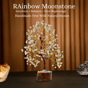 Árbol de la Vida de Cristal de Piedra Lunar Arcoíris al por Mayor con Alambre Dorado, Piedras Curativas, Decoración para el Hogar - Product Image 3
