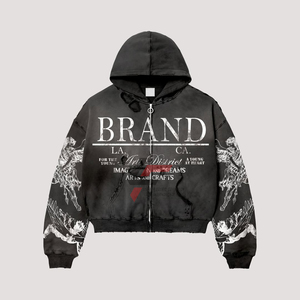 Sudadera con Capucha Personalizada 100% Algodón, Estilo Vintage, Lavado Ácido, Desgastada, con Pedrería, para Hombre, Talla Grande - Product Image 2