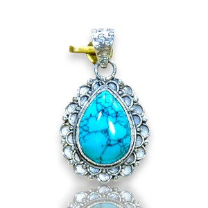Natural Gemstone Pear Turquoise Pendant 925 Sterling Silver Pendant Handmade Jewelry <b>Gift</b> for Her Wholesale Jewelry Manufacturer - Product Image 1