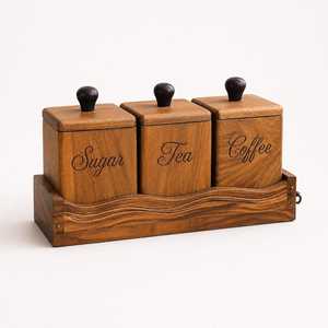 Custom logo Tea and Sugar Storage <b>Jars</b> <b>Cookie</b> <b>Jar</b> Acacia Wood Round Dry Food Storage Containers for Spices - Product Image 5