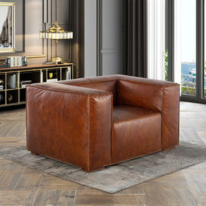 Contemporary Brown Leather Armchair Single <b>Sofa</b> Minimalist Couch <b>for</b> Living Room Apartment Hotel Furniture Manufacturer - Product Image 4