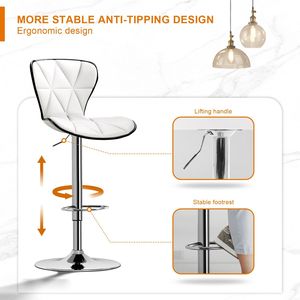 Set of 2 Swivel <b>Adjustable</b> Counter Height Barstools with Back and PU Leather White <b>Bar</b> <b>Stools</b> - Product Image 4