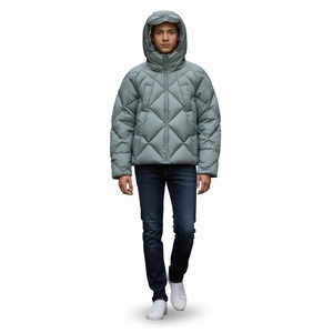 Wholesale Sage Green Puffer <b>Jacket</b> Custom Insulated Winter Hooded Coat Argyle Bubble <b>Jacket</b> <b>Packable</b> Outerwear Unisex Tops - Product Image 4