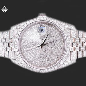 Montre de luxe pour homme en acier inoxydable avec bracelet de 20 mm, mouvement à quartz, verre taillé fantaisie, entièrement sertie de moissanite, mouvement ETA - Product Image 3