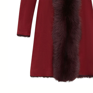 Veste longue d'hiver raffinée en daim de mouton véritable bordeaux pour femmes - Product Image 6