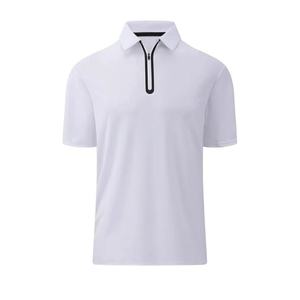 Pull court zippé pour homme Mustard, manches courtes, col côtelé contrastant, décontracté, été, 100% coton tricoté, écologique, OEM - Product Image 1