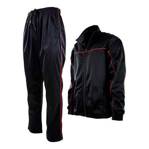 Ensemble de survêtement noir pour homme, manches longues, fermeture éclair, couleur unie, col montant, pantalon de jogging, sportif, séchage rapide, coupe régulière, automne - Product Image 1