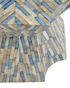 Tabourets à facettes en forme de sablier bleu beige à blocs verticaux, mosaïque artisanale en nacre, petite table d'appoint pour la décoration du salon et de la chambre - Product Image 4