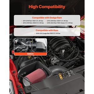 Système d'admission d'air froid de 3,94 pouces avec bouclier thermique compatible 2009-2018 pour Dodge pour Ram 2013-2018 Ram 2500/3500 Filtre à haut débit - Product Image 2