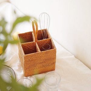 Restaurant Home <b>Kitchen</b> Utensil Organizer Rattan Utensils Holder Basket Storage Countertop Decor - Product Image 5