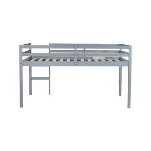 Cama Alta de Madera de Caucho Gris de Tamaño Completo con Escalera y Construcción Metálica Resistente - Product Image 2
