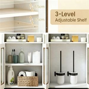 Mobile Alto Moderno Bianco per Bagno in Legno Ingegnerizzato con Scomparto Aperto e Porta Magnetica Anti-Ribaltamento - Product Image 4