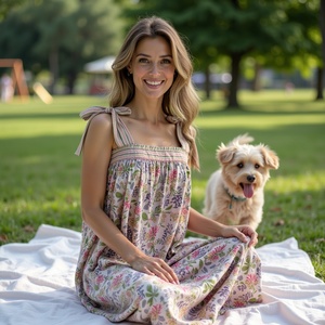 Loose Fit Maxi Dress with Boho Floral Design in Pastel Colors and Smocked Bodice Girls <b>Bow</b> Tie Strap Maxi Dress Onion <b>Pink</b> - Product Image 5