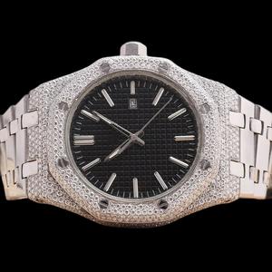 Reloj de Pulsera de Acero Inoxidable con Esfera Negra y Diamantes Moissanite de la Mejor Calidad, para Hombre, Joyería Lujosa Personalizada y Única - Product Image 5