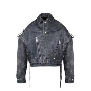 High Quality Short Soft Leather Jackets Women Fashion Zipper PU Motorcycle <b>Genuine</b> Leather Jackets - Product Image 1