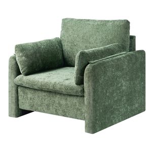 Poltrona Moderna Verde con Cuscino Spesso e Schienale Arcuato, Sedia Imbottita in Tessuto per Centri Commerciali o Hotel - Product Image 3