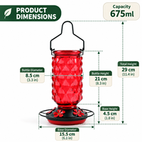 Mangeoire à colibris suspendue pour jardin extérieur, mangeoire à oiseaux en verre de 675 ml avec perchoir et crochet anti-fourmis