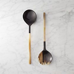 Ensemble de 2 cuillères à salade en corne, design dernier cri, fabriquées à la main à partir de corne de buffle naturelle, à prix abordable. - Product Image 2