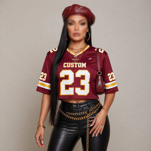 Haut de maillot de football américain personnalisé pour femme, col licou, sans manches, coupe courte, sexy, ajusté, pour l'entraînement sportif, vente en gros - Product Image 4