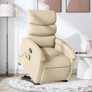 Sillón Reclinable de Masaje con Respaldo Alto en Tela Crema - Product Image 1