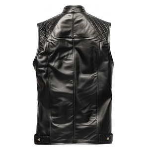 <b>Men's</b> Premium Quilted Genuine Leather Biker <b>Vest</b> Vintage Motorcycle Waistcoat Slim Fit Sleeveless Jacket Streetwear Fashion - Product Image 4