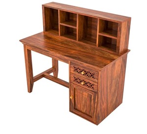 Carved Wooden Office <b>Desk</b> with Bookshelf | Executive <b>Computer</b> Table with Storage | B2B Wholesale Furniture India - Product Image 4