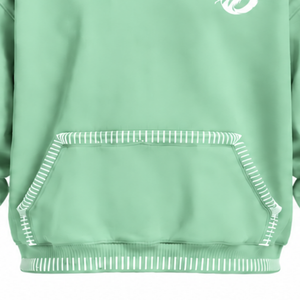 Sweat à capuche décontracté surdimensionné en molleton épais, avec bordure cousue menthe, effet vieilli, surpiqûres contrastées et poche kangourou - Product Image 6