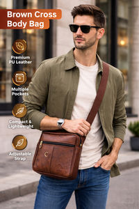 Bolso cruzado de cuero PU vintage para hombre, bandolera ajustable, bolso de hombro informal, para viajes, negocios, oficina, unisex - Product Image 4