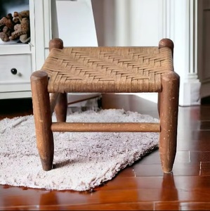 Rustic Bamboo <b>Stool</b> with Rattan Seat Handmade Minimalist Design Durable & Portable Home Ottoman Furniture Bony Inlay Console - Product Image 5