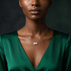 Designer 18k SOLID Jewellery Soulshine Two Stone <b>Emerald</b> And Round Lab Diamond Fashion <b>Pendant</b> Necklace Jewellery For Women - Product Image 6