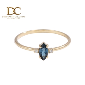 Anillo de Oro Sólido de 14 Quilates con Diseño Elegante, Estilo Étnico, Certificado por IGI, con Diamante Cultivado en Laboratorio y Topacio Azul de Londres, Joyería para Mujer - Product Image 1