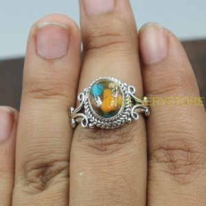Anillo de Plata de Ley 925 con Gema de Turquesa de Ostra Espinosa Naranja de Alta Calidad, Diseño Hecho a Mano, Anillo de Promesa, Joyería Boho - Product Image 2