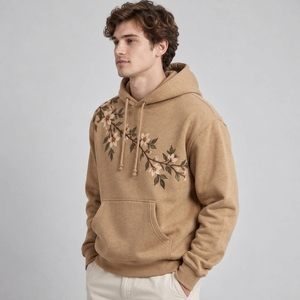 Men embroidered <b>hoodie</b> offers <b>soft</b> comfort warm wear and stylish embroidery for casual outings travel weekends and everyday use - Product Image 3