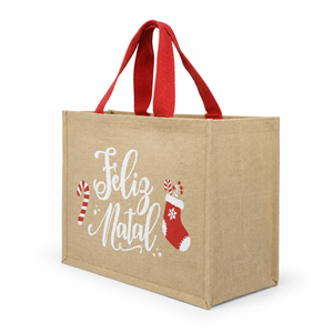 Sac cadeau de Noël personnalisé en jute, sac fourre-tout en toile de jute naturelle laminée avec impression de logo, vente en gros, OEM, marque privée, emballage cadeau en vrac - Product Image 4