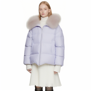 White faux fur <b>women</b> <b>Women's</b> Hooded Fur Lining Puffer Bubble Crop Bomber Jacket Plus Size Winter Fashion jackets - Product Image 1