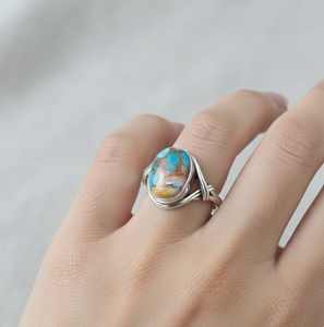 Blue Oyster Turquoise Oval <b>Ring</b> 925 Sterling Silver Handmade Boho <b>Statement</b> <b>Ring</b> Vintage Tribal Jewelry Gift for Women Unisex - Product Image 2