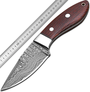 Cuchillo de caza artesanal de acero inoxidable con cómoda hoja curva hecha a mano y mango de madera Pakka, con funda de cuero. - Product Image 2