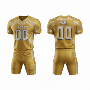 ชุดยูนิฟอร์มอเมริกันฟุตบอลแบบซับลิเมชั่นที่ปรับแต่งได้ พร้อมกางเกงขาสั้น ผลิตจากโพลีเอสเตอร์ 100% ระบายอากาศได้ดี พร้อมตำแหน่งโลโก้ด้านหน้า - Product Image 1