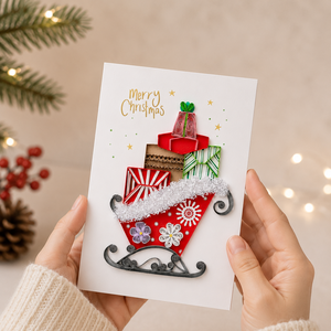 Tarjeta de Felicitación Navideña de Lujo Hecha a Mano con Diseño de Trineo, Papel Quilling, Personalizada, Venta al Por Mayor, Papelería Vietnam ODM/OEM - Product Image 4