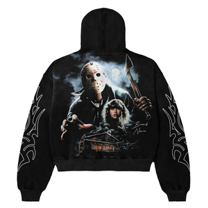 Custom Graphic Men's <b>Black</b> Zip-Up <b>Hoodie</b> With Jason Voorhees Print Oversized Streetwear French Terry Hooded Sweatshirt Autumn - Product Image 3